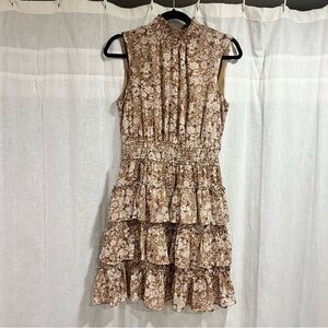 Express Floral Sleeveless Mock Neck Tiered Ruffle Dress